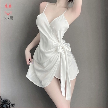 Sexy set za spavanje s cami-topom — Top s čipkom Ice Silk, bez rukava, okrugli izrez, kratke hlače, srednje težak poliester