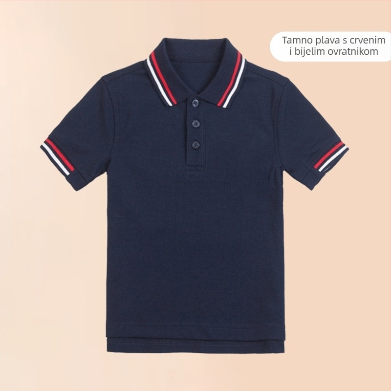 Polo majica od pamuka za ljeto 2024, prugasti ili jednobojni uzorak, za djecu iznad 140 cm.