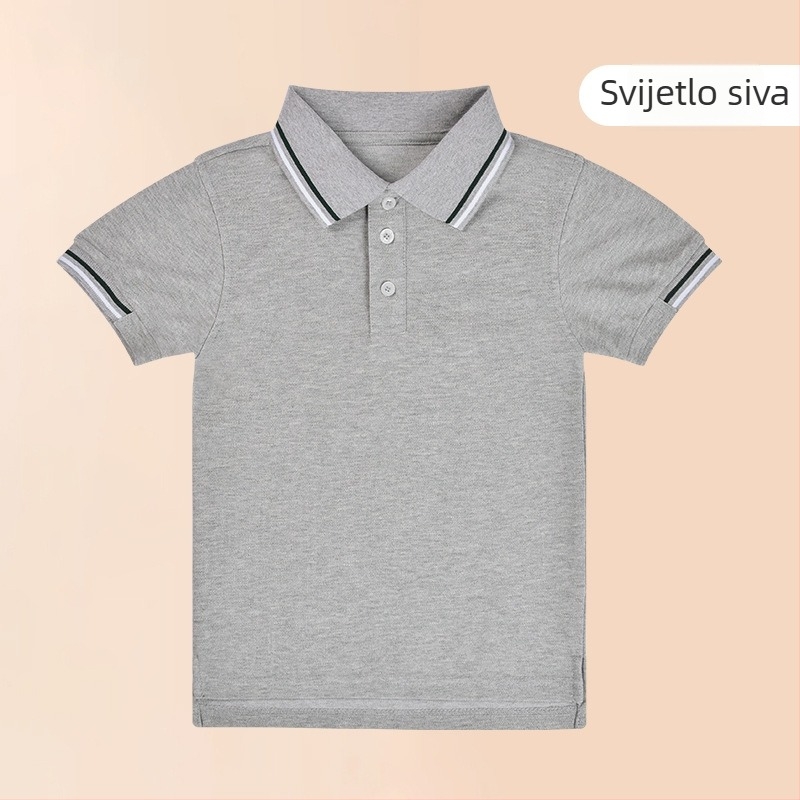 Polo majica od pamuka za ljeto 2024, prugasti ili jednobojni uzorak, za djecu iznad 140 cm.