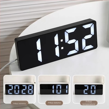 Stolni budilnik s luminescentnim zaslonom, kalendar, LCD brojčani prikaz, baterijsko napajanje, jednostavan moderni dizajn