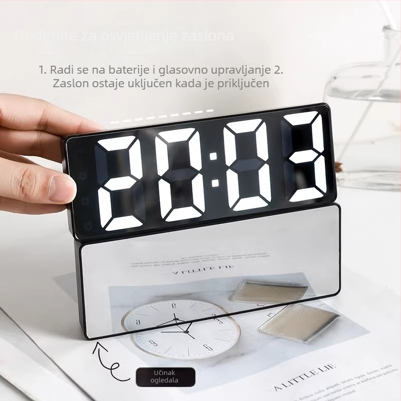 Stolni budilnik s luminescentnim zaslonom, kalendar, LCD brojčani prikaz, baterijsko napajanje, jednostavan moderni dizajn