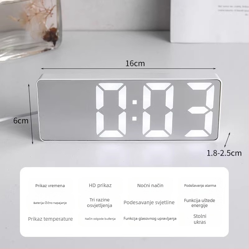 Stolni budilnik s luminescentnim zaslonom, kalendar, LCD brojčani prikaz, baterijsko napajanje, jednostavan moderni dizajn