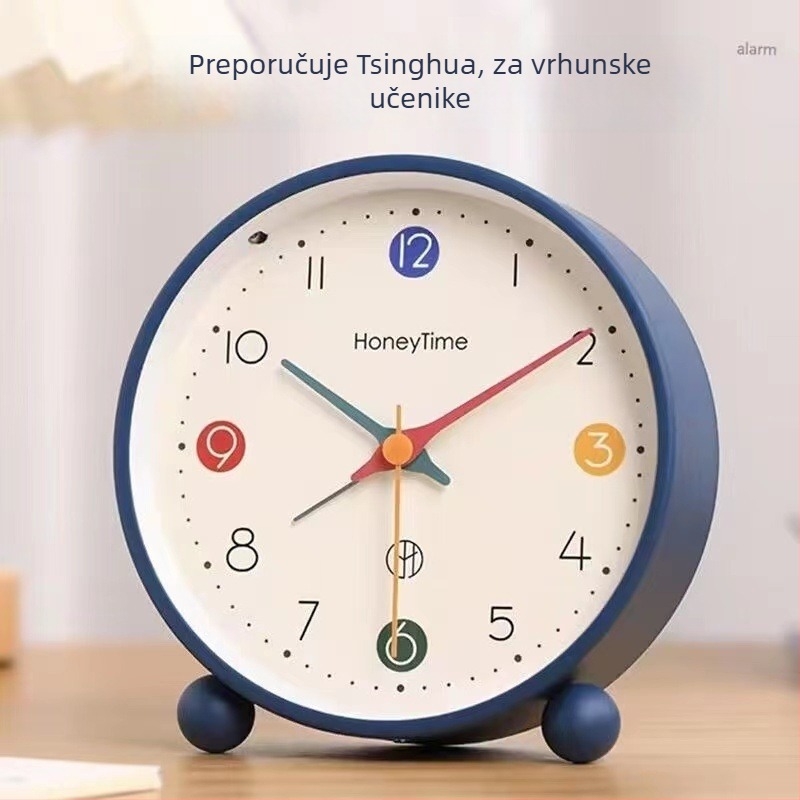 Stolni budilnik za djecu - crtani stil, analogni brojčanik, napajan baterijom, svijetli i s alarmom