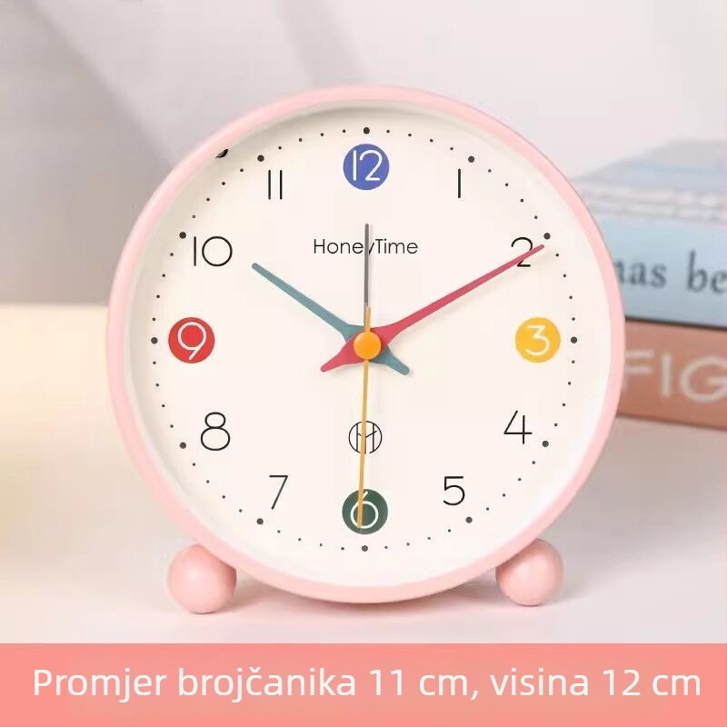 Stolni budilnik za djecu - crtani stil, analogni brojčanik, napajan baterijom, svijetli i s alarmom