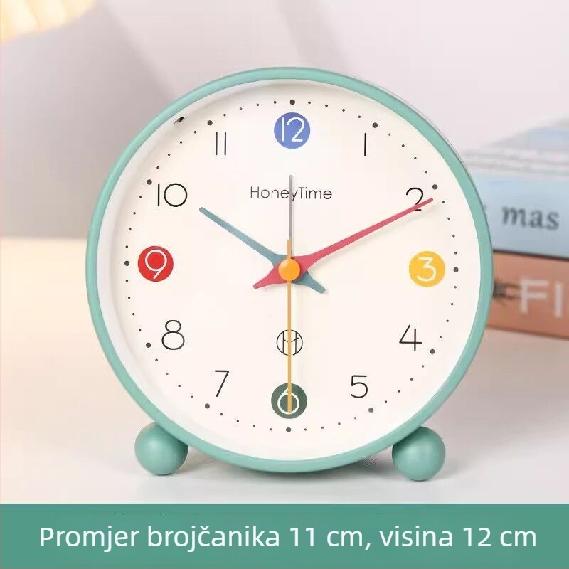 Stolni budilnik za djecu - crtani stil, analogni brojčanik, napajan baterijom, svijetli i s alarmom