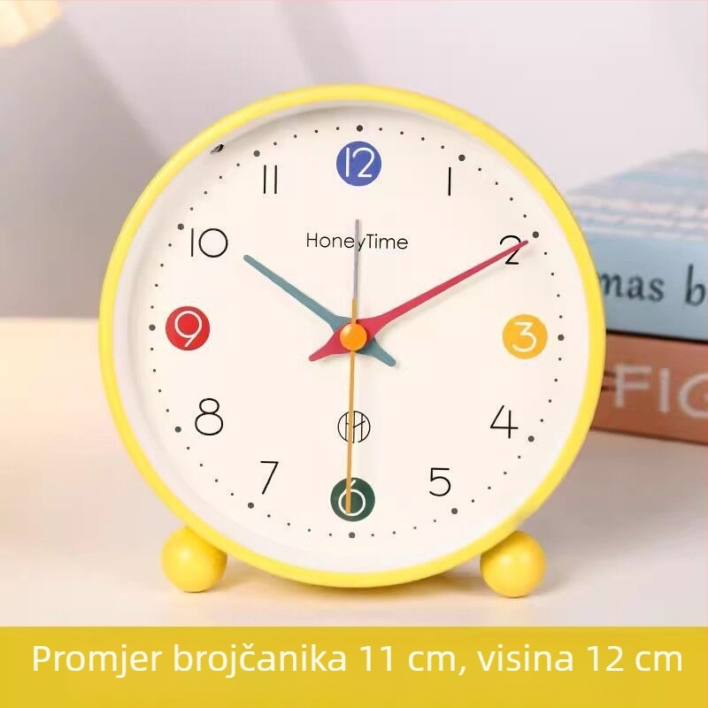 Stolni budilnik za djecu - crtani stil, analogni brojčanik, napajan baterijom, svijetli i s alarmom
