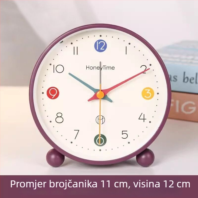 Stolni budilnik za djecu - crtani stil, analogni brojčanik, napajan baterijom, svijetli i s alarmom
