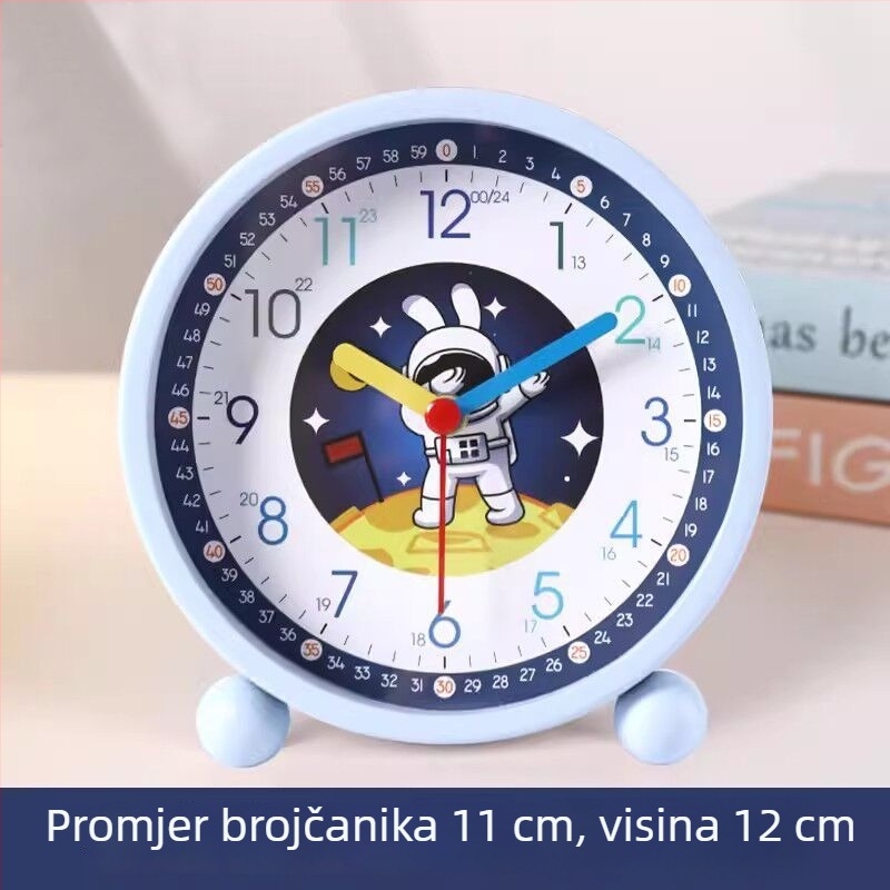 Stolni budilnik za djecu - crtani stil, analogni brojčanik, napajan baterijom, svijetli i s alarmom