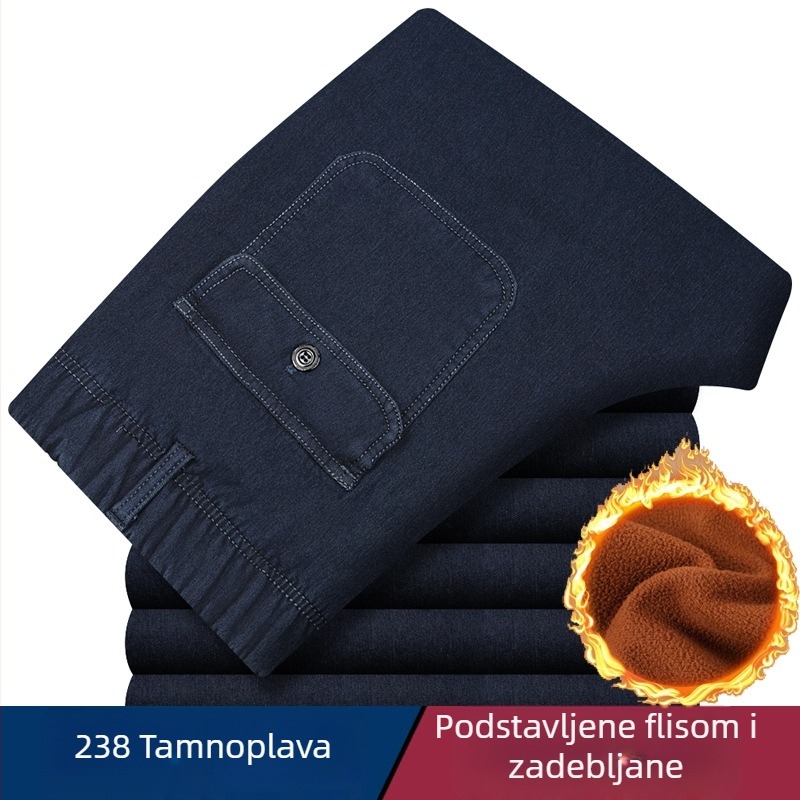 Muške farmerice za muškarce srednje dobi, visok struk, duboko podignut kroj, opušteni kroj, elastičan pojas, svakodnevno nošenje, pamukova smjesa