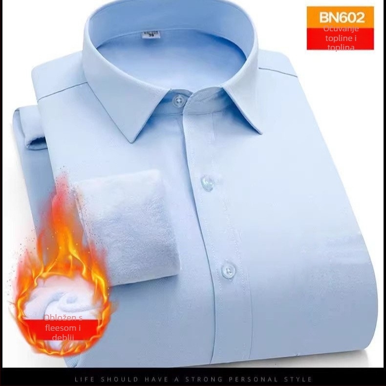 Muška košulja s fleece podstavom za zimu, dugi rukavi, uski kroj, ovratnik s reverom, materijal protiv nabiranja