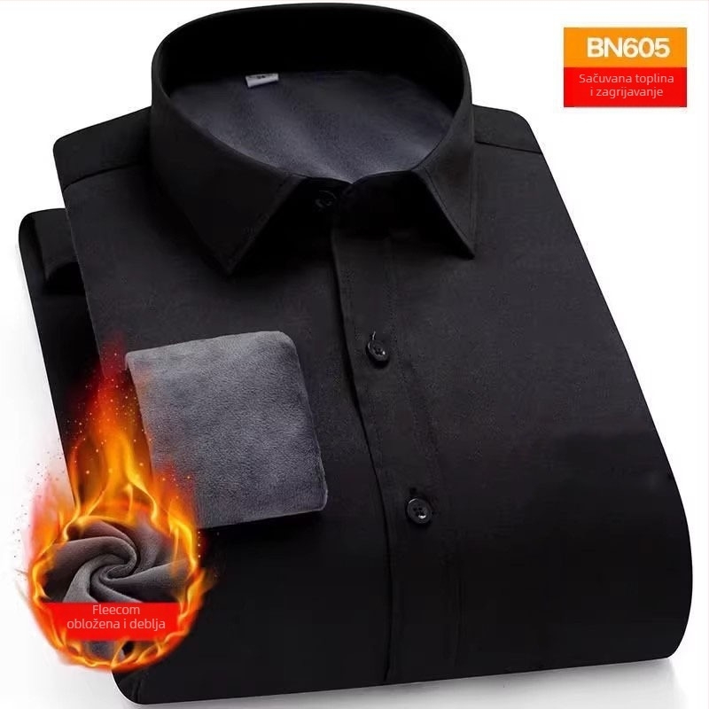 Muška košulja s fleece podstavom za zimu, dugi rukavi, uski kroj, ovratnik s reverom, materijal protiv nabiranja