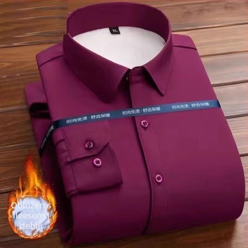 Muška košulja s fleece podstavom za zimu, dugi rukavi, uski kroj, ovratnik s reverom, materijal protiv nabiranja