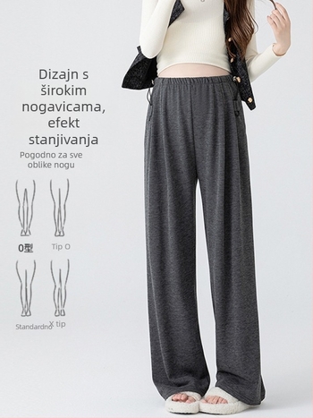 Trudničke hlače od vunene smjese, širokog kroja, visokog struka, podstavljene flisom, podrška trbuhu