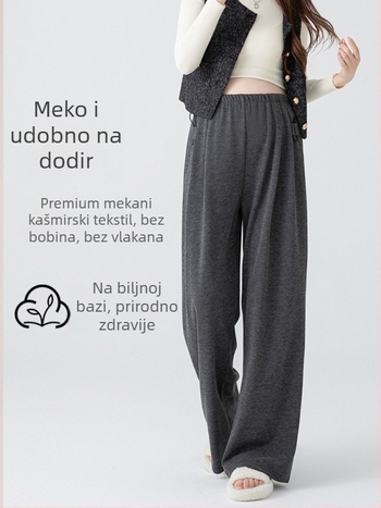 Trudničke hlače od vunene smjese, širokog kroja, visokog struka, podstavljene flisom, podrška trbuhu