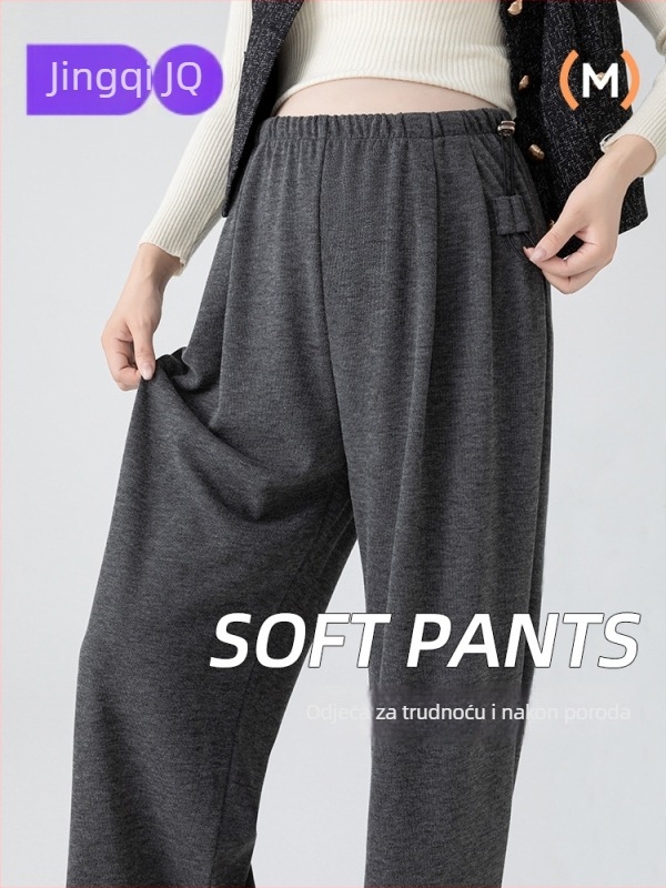 Trudničke hlače od vunene smjese, širokog kroja, visokog struka, podstavljene flisom, podrška trbuhu