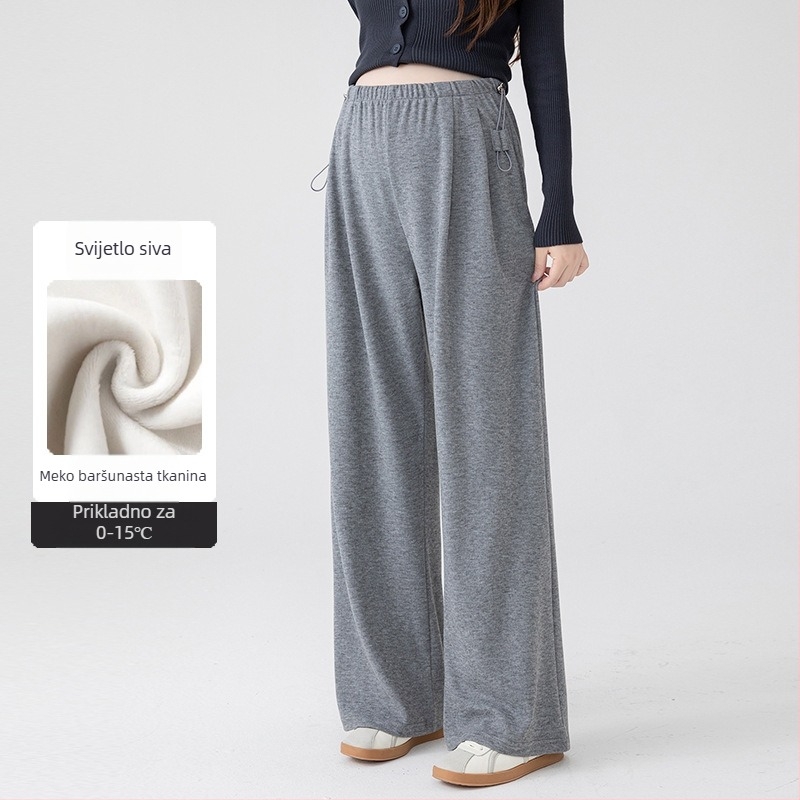Trudničke hlače od vunene smjese, širokog kroja, visokog struka, podstavljene flisom, podrška trbuhu