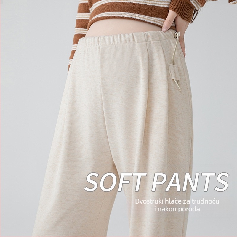 Trudničke hlače od vunene smjese, širokog kroja, visokog struka, podstavljene flisom, podrška trbuhu