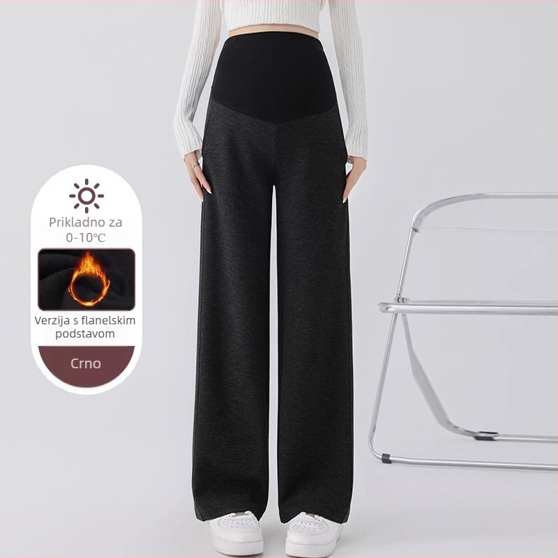 Trudničke hlače od vunene smjese, širokog kroja, visokog struka, podstavljene flisom, podrška trbuhu