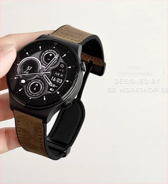 Nova narukvica za Huawei Watch GT2, Crazy Horse koža GT3 Pro, prava koža, magnetska kopča, 22 mm, kompatibilna s Watch 3/4