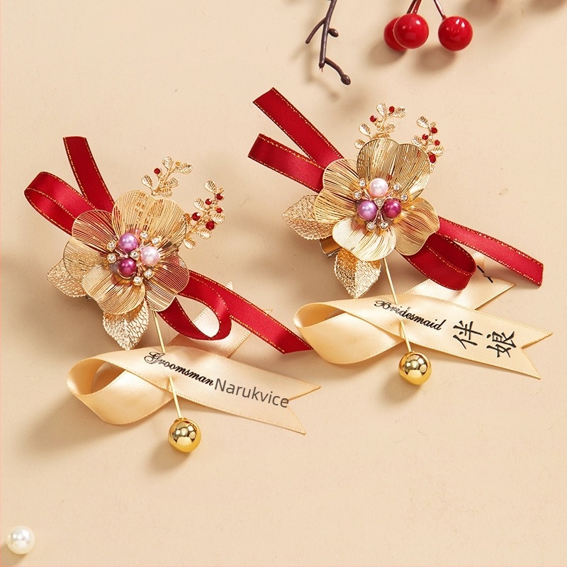 Vjenčani set corsage od svilenih cvjetova, ručno izrađene broške za mladenku, mladoženju i roditelje