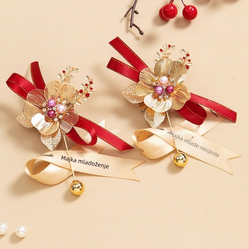 Vjenčani set corsage od svilenih cvjetova, ručno izrađene broške za mladenku, mladoženju i roditelje