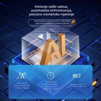 Stolni sat s analognim prikazom, mehanički pogon, napajan baterijama, brojčanik od kaljenog stakla, tihi rad