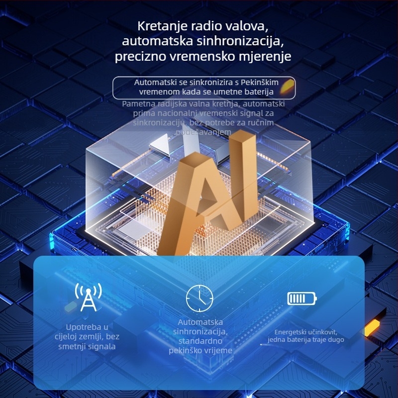 Stolni sat s analognim prikazom, mehanički pogon, napajan baterijama, brojčanik od kaljenog stakla, tihi rad