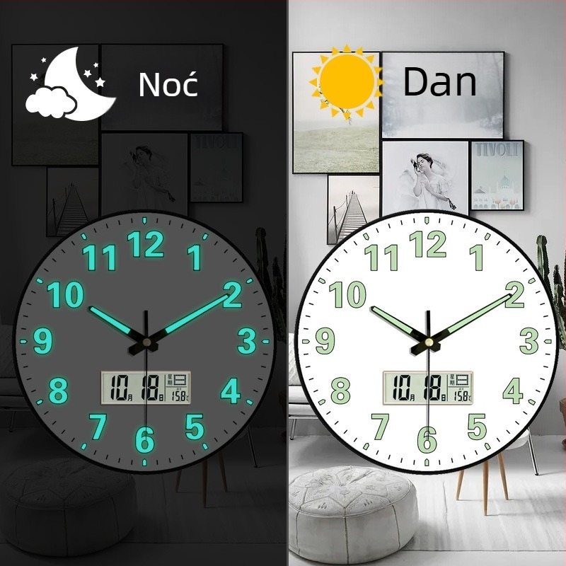 Stolni sat s analognim prikazom, mehanički pogon, napajan baterijama, brojčanik od kaljenog stakla, tihi rad