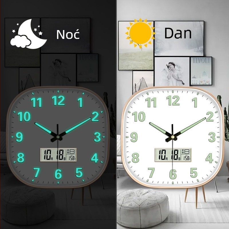 Stolni sat s analognim prikazom, mehanički pogon, napajan baterijama, brojčanik od kaljenog stakla, tihi rad