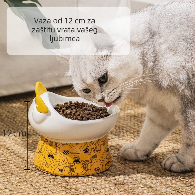 Keramička posuda za mačke s visokim nogama, dvostruka zdjela za hranu i vodu, protiv prevrtanja