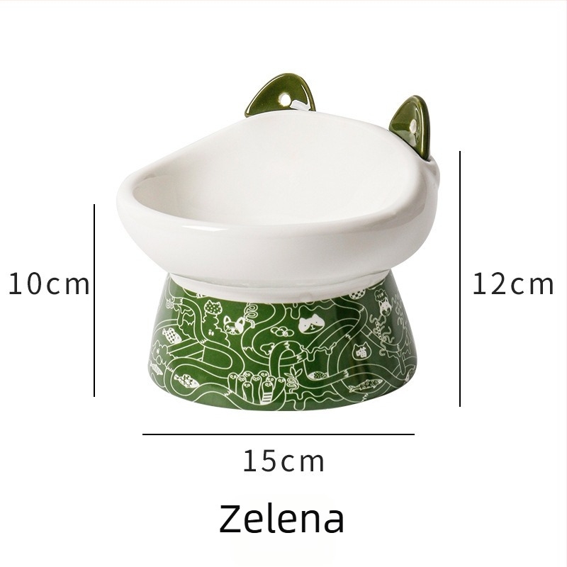 Keramička posuda za mačke s visokim nogama, dvostruka zdjela za hranu i vodu, protiv prevrtanja