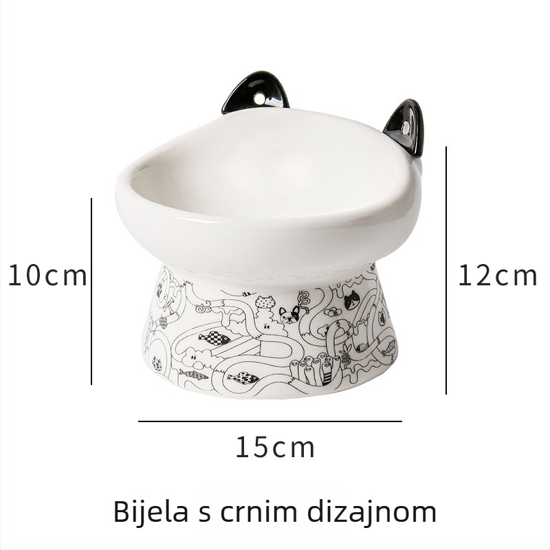 Keramička posuda za mačke s visokim nogama, dvostruka zdjela za hranu i vodu, protiv prevrtanja