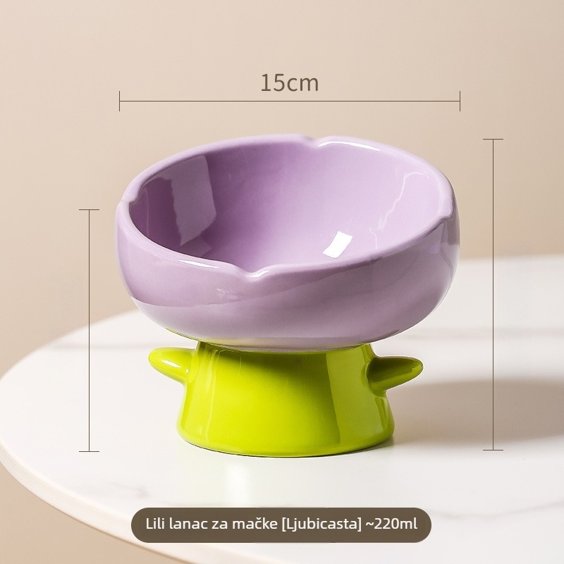 Keramička zdjela za mačke za hranu i vodu, s visokim nogama za stabilnost i nagnutim rubom za udobnost vrata – set od 2