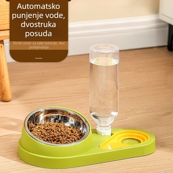 Set posuda za mačke s dvostrukim zdjelama, plast + nehrđajući čelik, automatsko hranjenje, oprema za kućne ljubimce