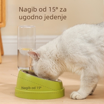 Set posuda za mačke s dvostrukim zdjelama, plast + nehrđajući čelik, automatsko hranjenje, oprema za kućne ljubimce