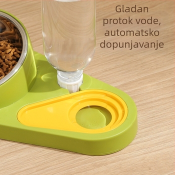 Set posuda za mačke s dvostrukim zdjelama, plast + nehrđajući čelik, automatsko hranjenje, oprema za kućne ljubimce