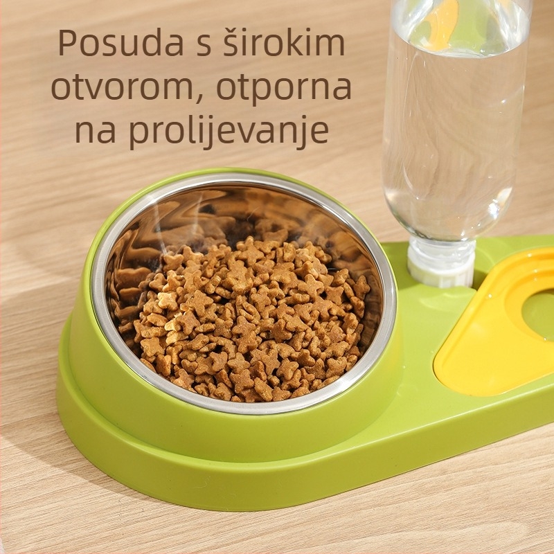 Set posuda za mačke s dvostrukim zdjelama, plast + nehrđajući čelik, automatsko hranjenje, oprema za kućne ljubimce