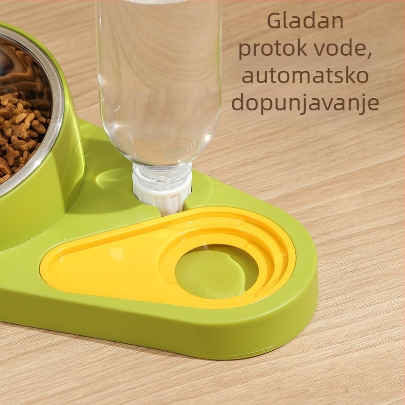 Set posuda za mačke s dvostrukim zdjelama, plast + nehrđajući čelik, automatsko hranjenje, oprema za kućne ljubimce