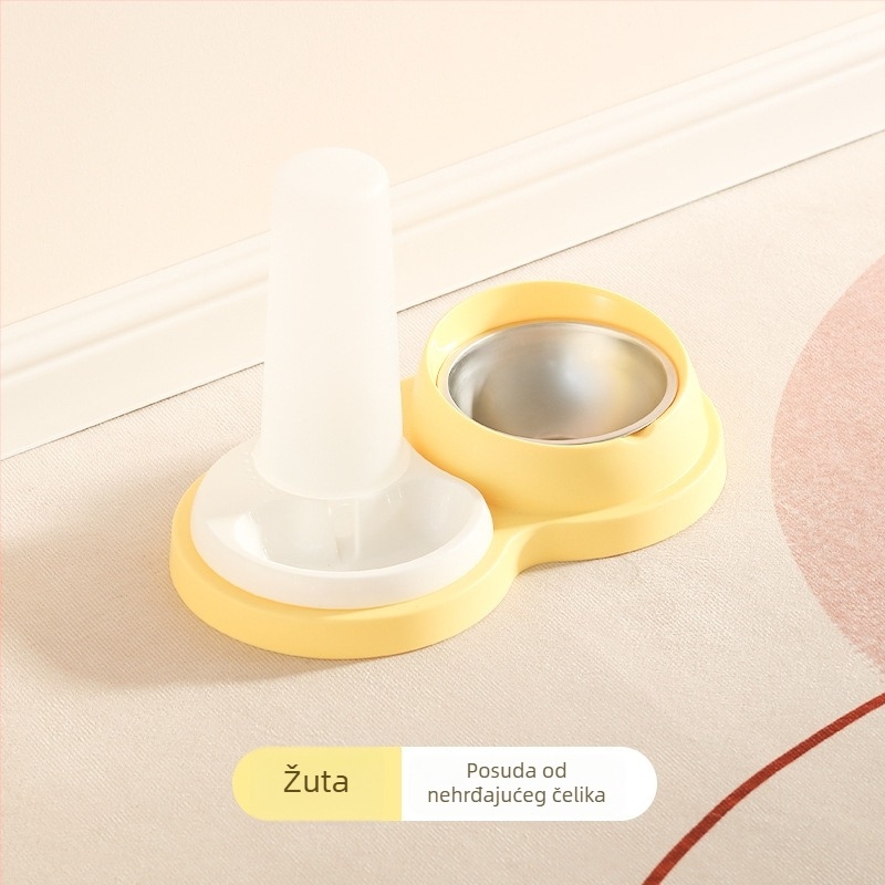 Set posuda za mačke s dvostrukim zdjelama, plast + nehrđajući čelik, automatsko hranjenje, oprema za kućne ljubimce