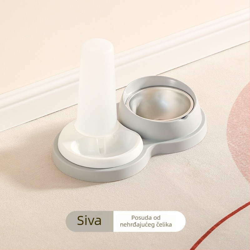 Set posuda za mačke s dvostrukim zdjelama, plast + nehrđajući čelik, automatsko hranjenje, oprema za kućne ljubimce