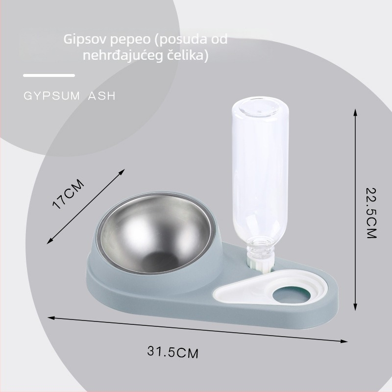 Set posuda za mačke s dvostrukim zdjelama, plast + nehrđajući čelik, automatsko hranjenje, oprema za kućne ljubimce