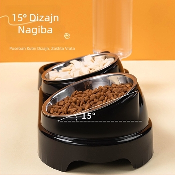 Nehrđavi čelik dvostruka zdjela za mačke, automatsko dopunjavanje vode, 2-in-1 hranjenje i napajanje