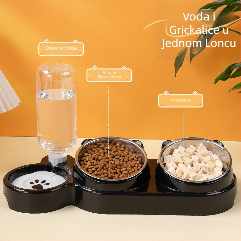 Nehrđavi čelik dvostruka zdjela za mačke, automatsko dopunjavanje vode, 2-in-1 hranjenje i napajanje