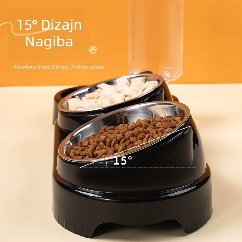 Nehrđavi čelik dvostruka zdjela za mačke, automatsko dopunjavanje vode, 2-in-1 hranjenje i napajanje
