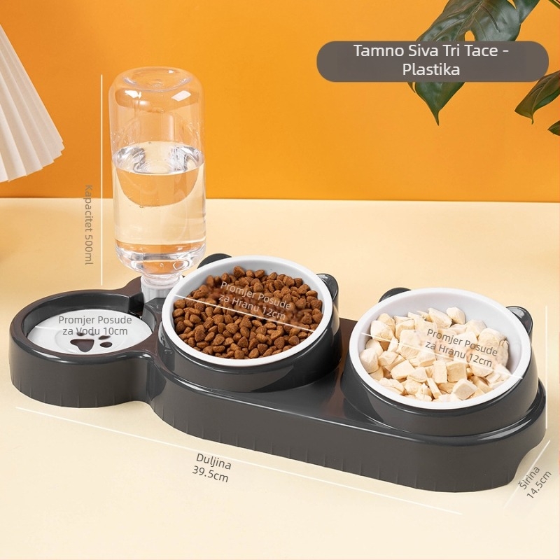 Nehrđavi čelik dvostruka zdjela za mačke, automatsko dopunjavanje vode, 2-in-1 hranjenje i napajanje