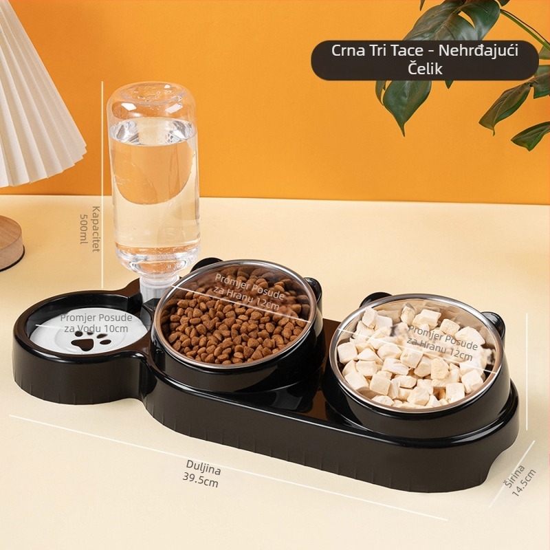 Nehrđavi čelik dvostruka zdjela za mačke, automatsko dopunjavanje vode, 2-in-1 hranjenje i napajanje