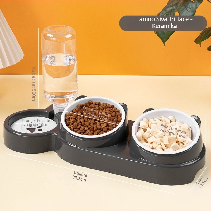 Nehrđavi čelik dvostruka zdjela za mačke, automatsko dopunjavanje vode, 2-in-1 hranjenje i napajanje