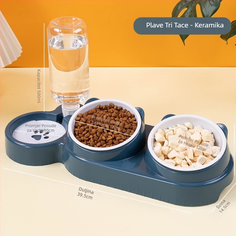 Nehrđavi čelik dvostruka zdjela za mačke, automatsko dopunjavanje vode, 2-in-1 hranjenje i napajanje