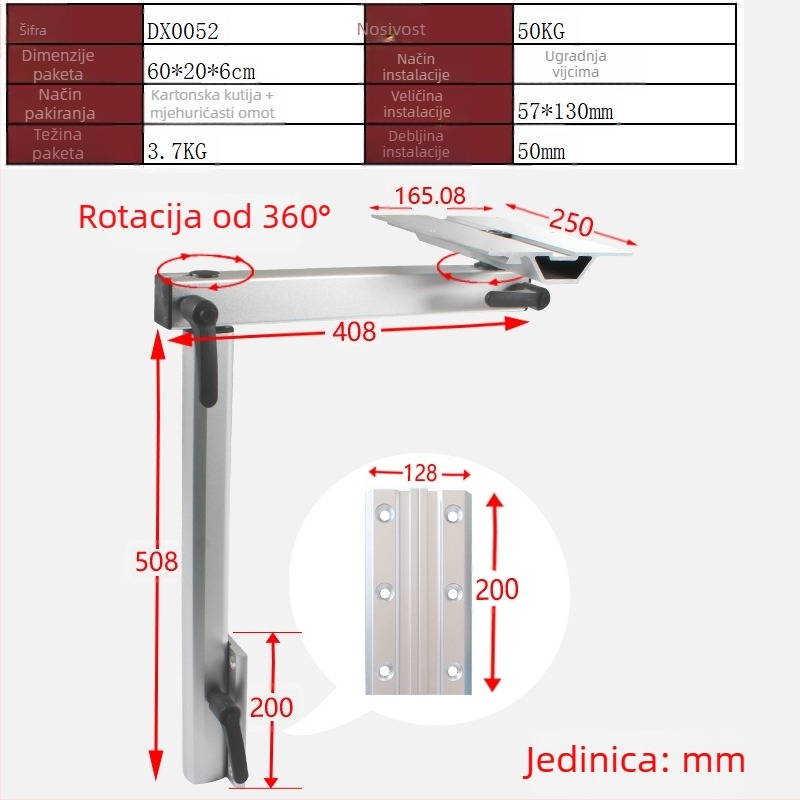 Rotirajuće podizne noge stola za RV, odvojivi nosač za pohranu i blagovaonski stol za kamp kućicu, dodatak za prilagodbu vozila (bez prilagodbe)