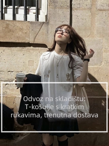 Pamuk majica s otiskom, korejskog stila ležernog kroja, kratke rukave, okrugli izrez